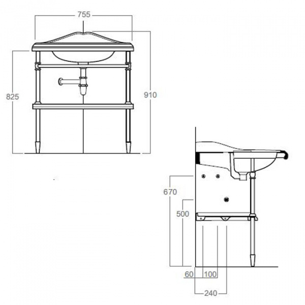 SIMAS Arcade Консоль угловая 75.5х61см, с подвесной белой раковиной на 1отв,и полкой, цвет: консоли cromo