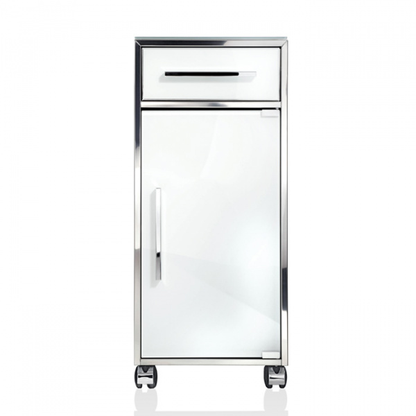 Decor Walther RS 1 Шкафчик передвижной 38x30x80см, стекло белое, напольынй, цвет: сталь полированная