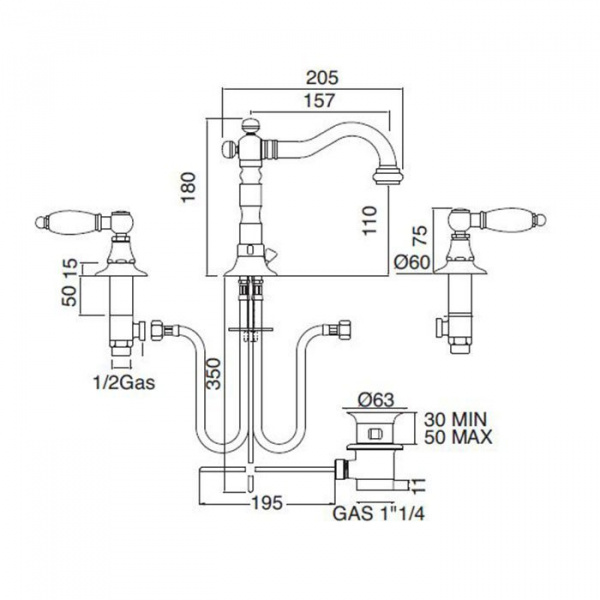 Sbordoni Livia Смеситель для раковины на 3 отверстия, цвет: хром/белый