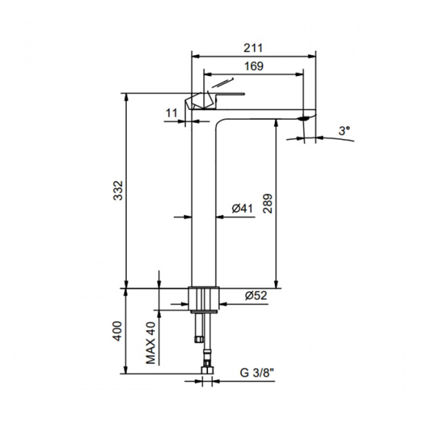Fantini Myo Смеситель для раковины на 1 отверстие, высокий излив , цвет: хром