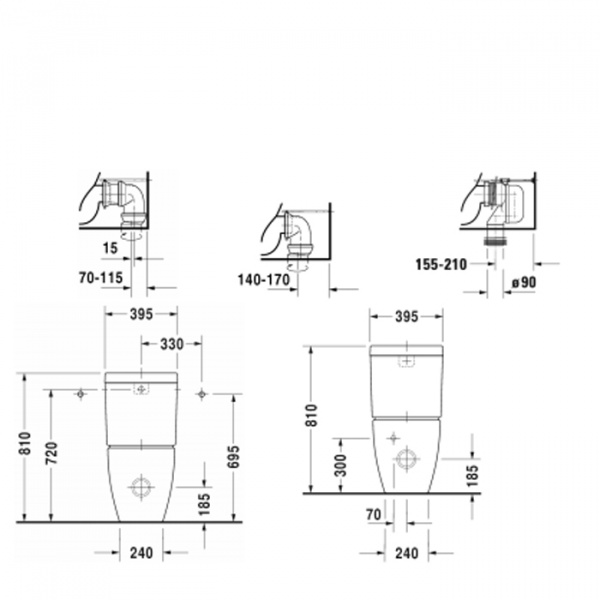Duravit Happy D2 Унитаз напольный, 36,5х63 см, с бачком 6 л , механизмом, цвет:белый/хром сиденье на выбор