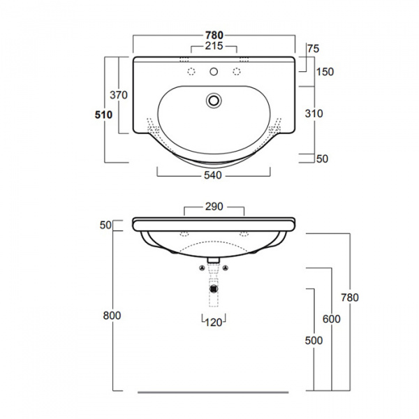 SIMAS Top e lavabi d'arredo Раковина-консоль 78 см, 1 отв., цвет: белый