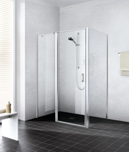Kermi LIGA Душевой угол на поддон 90x90х200см., петли слева, глянцевое серебро+klar