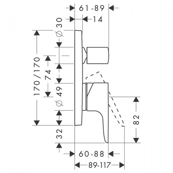 Axor Citterio M Встраиваемый смеситель для ванны однорычажный, внешняя часть, цвет: хром