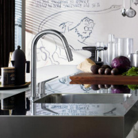 Axor Citterio M Смеситель для кухни, однорычажный, на 2 отв, с выдвижным душем, излив: 221мм, цвет: сталь