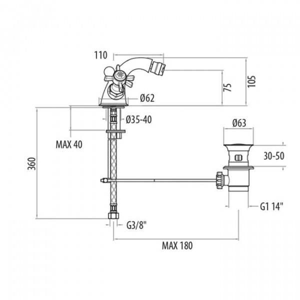 Gattoni London Смеситель для биде на 1 отверстие, с донным клапаном, цвет: золото