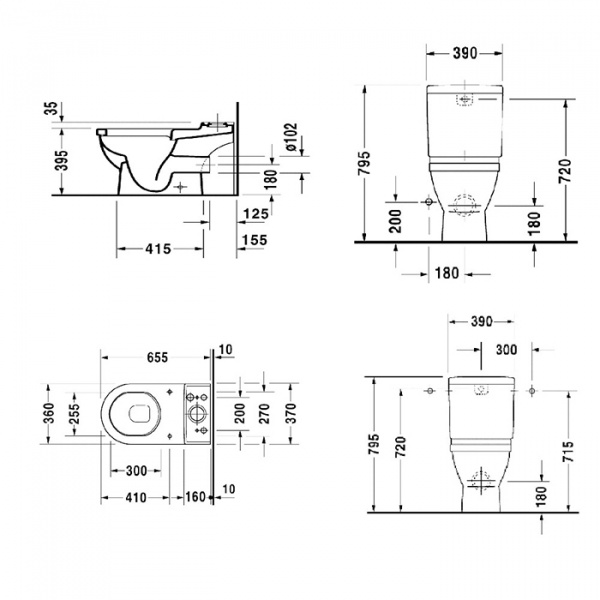 Duravit Starck 3 унитаз моноблок приставной 65.5х36см,  слив в стену , с креплениями, цвет: белый