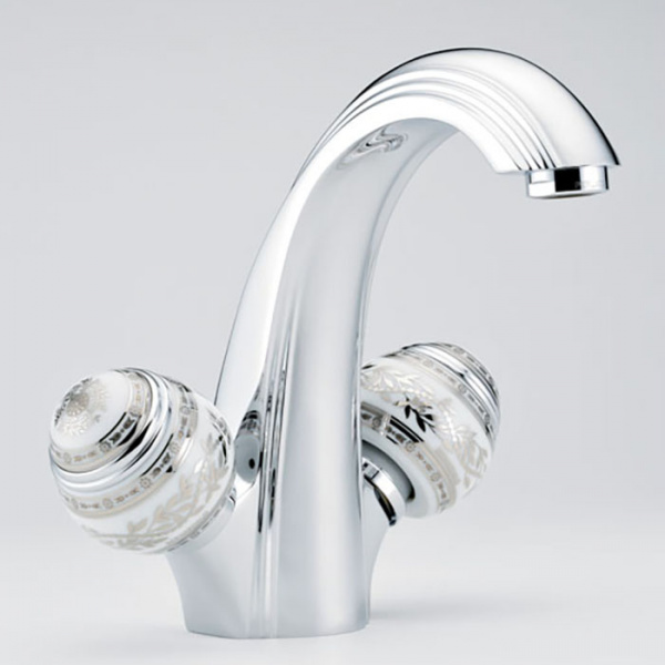 THG Marquise porcelaine blanche Смеситель для раковины, 1 отв., цвет: хром/платина/белый фарфор