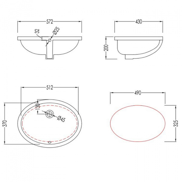 Devon&Devon WHITE 56 Раковина 57.2х43 cм, без отв., встраиваемая под столешницу, цвет: белый