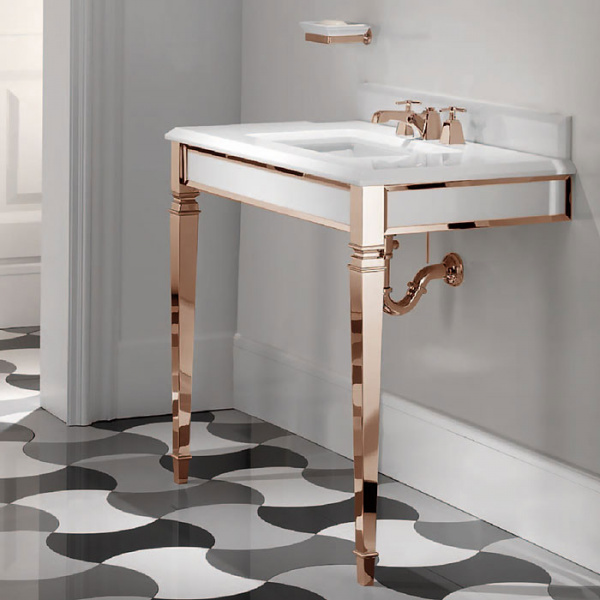 Devon&Devon Claridge Консоль 92х51см со столешницей (с 3отв-ми под смесит) мрамор bianco sivec,, ножки светлое золот, с керам. раковиной York, цвет: белый