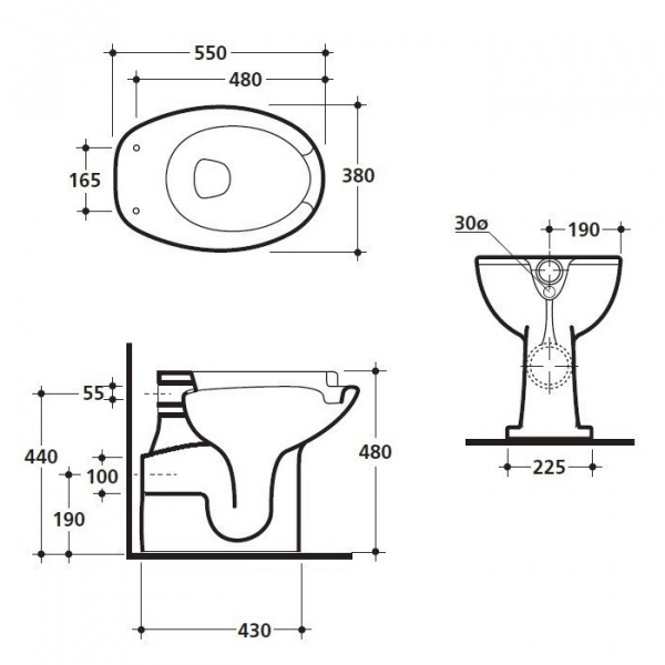 Kerasan Comunita Унитаз 55х38см, для инвалидов, с выпуском в стену, цвет: белый