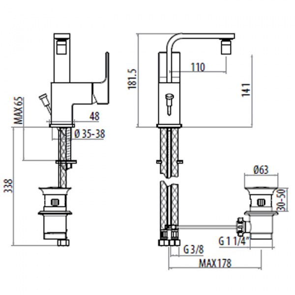 GATTONI KUBIC Смеситель для биде с донным клапаном, цвет: хром глянцевый