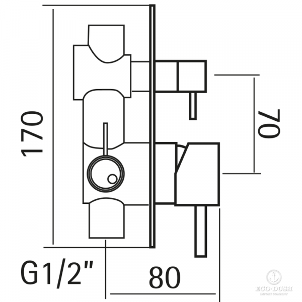 HUBER Lynox Встраиваемый смеситель для душа с переключателем на 2 выхода, на прямоугольном основании, нержавеющая сталь