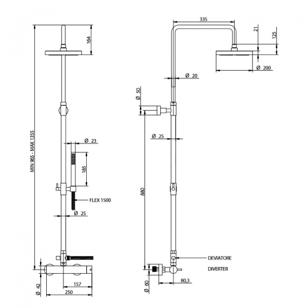 Bongio Project Душевая стойка со смесителем для душа, душевой головкой и душевым комплектом, цвет: бронза матовая