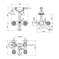 Carlo Frattini Elizabeth Chic Смеситель для ванны с душевым комплектом, ручки Swarovski, цвет: хром
