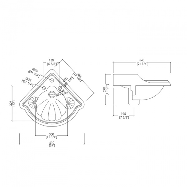 Devon&Devon Oxford Раковина 61х54 см, 2 отв., цвет: белый