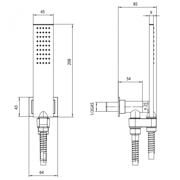 Bossini Flat One Гигиеническая лейка с держателем и шлангом 150см, цвет: хром