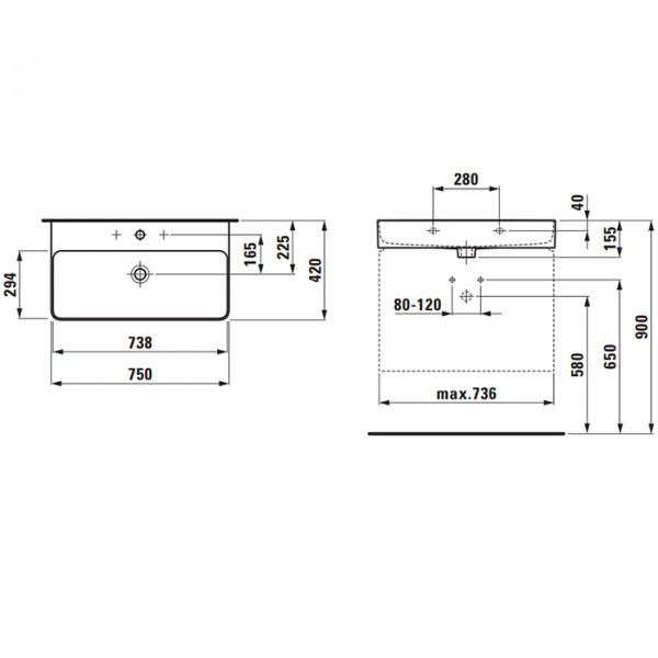 Laufen VAL Раковина 75х42х11.5 см, без отв., цвет: белый