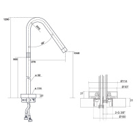 Kerasan Artwork Смеситель напольный с прогрессивным картриджем, подключение 3/8, нерж сталь сатинированная