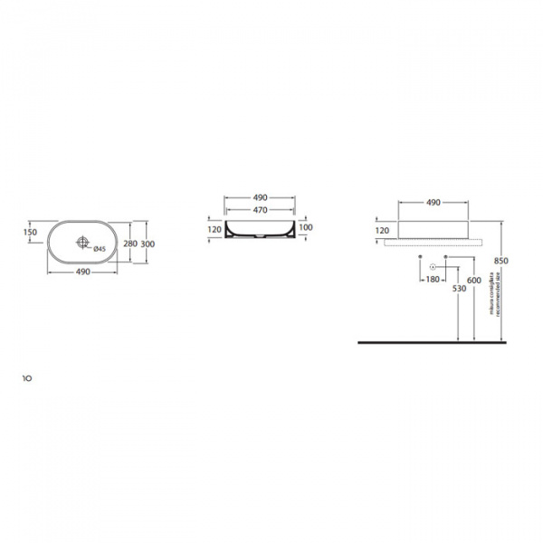 Azzurra Раковина-чаша 49х30х12 см, без отв., цвет: белый