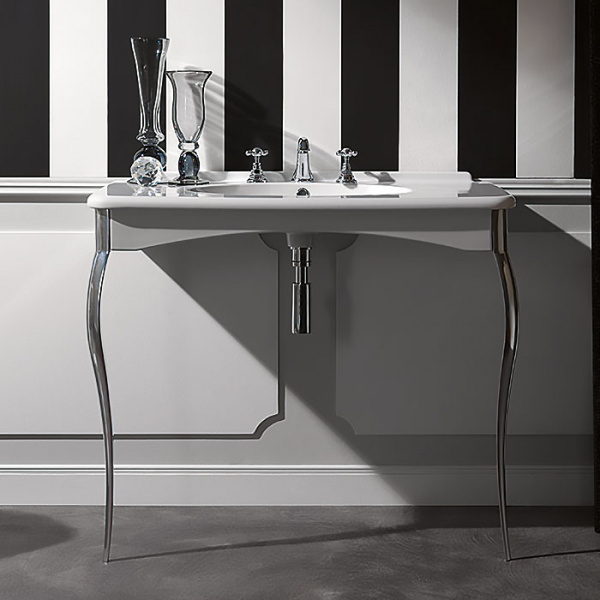 Kerasan Retro Консоль-раковина белая 100х55см, с 3 отв под смеситель, с ножками cromo.