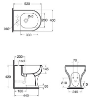 AZZURRA CHARME биде напольное 52х40см, с 1отв для смесителя, c креплением KIT 2000 CF, цвет: белый