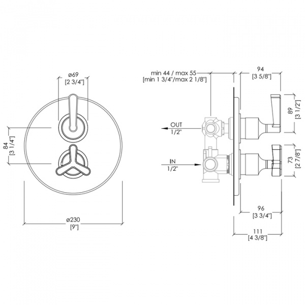 Devon&Devon Manhattan Термостатический смеситель с внутренней частью, на 1.2 выхода, цвет: никель блестящий