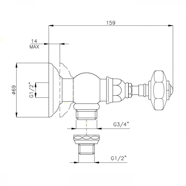 Nicolazzi Teide Вентиль запорный для стиральной машины 3/4, ручки Crystal handle, цвет: хром