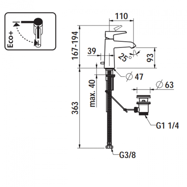 Laufen VAL Смеситель для раковины, на 1 отв., с донным клапаном, излив 110мм, цвет: хром