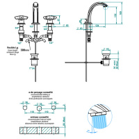 THG Oceania Смеситель для раковины, 3 отв., цвет: хром/прозрачный хрусталь