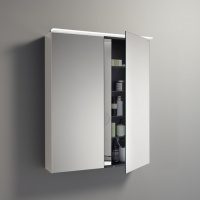 BURGBAD Eqio Зеркальный шкаф с LED подсветкой 5Вт IP24, 90х80х17см,2 зерк двери с обоих сторон, стекл полки, вкл/выкл, цвет: белыйF2009