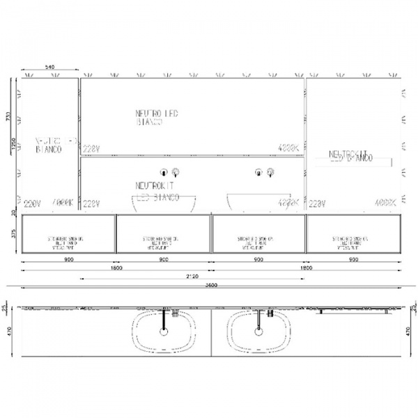 Antonio Lupi Bespoke Комплект мебели с 2 раковинами и зеркалами с подсветкой, цвет: titanio