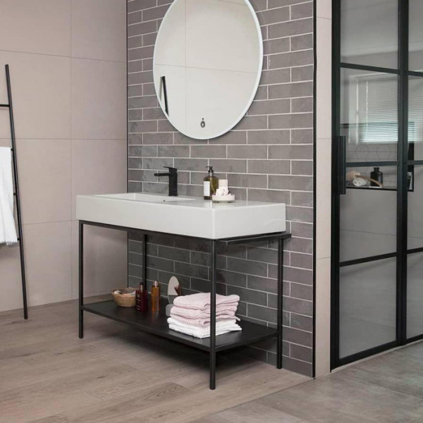 Globo Incantho Металлическая консоль с раковиной 136х51см, чаша слева, без отв., цвет: черный/белый