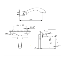 Nicolazzi Jungfrau Смеситель для ванны с душем, настенный на 3 отверстия, излив: 260 мм, цвет: хром