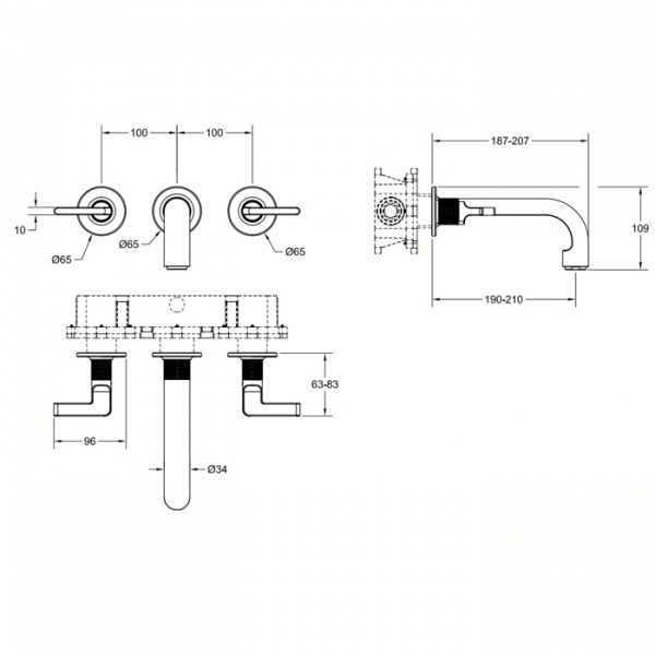 Gessi Inciso- Настенный смеситель для ванны на 3 отверстия. внешняя часть, цвет: black XL