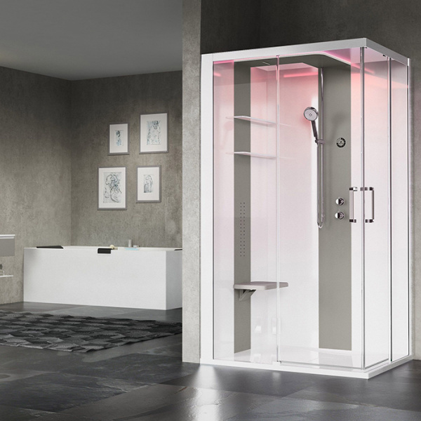 Novellini Skill A Душевая кабина 120х90х217.5cмм., Sx, Essential, поддон 12.5см., с термостатическим смесителем, стекло, цвет: белый глянц/Light grey