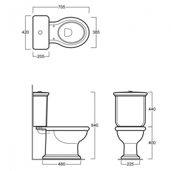 SIMAS Lante Унитаз моноблок 70.5х38.5см, с вертикальным сливом с бачком с кнопкой смыва, фурнитура бронза, цвет: белый