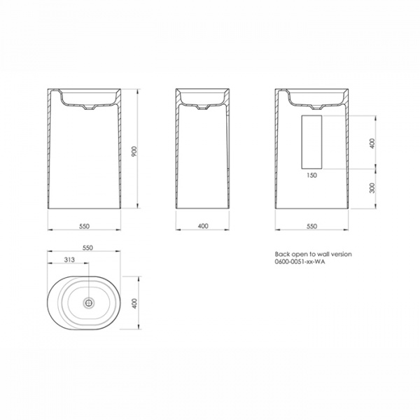 KNIEF Pearl Раковина 50х40х90 см, без отв., отдельностоящая, без перелива, цвет: белый матовый