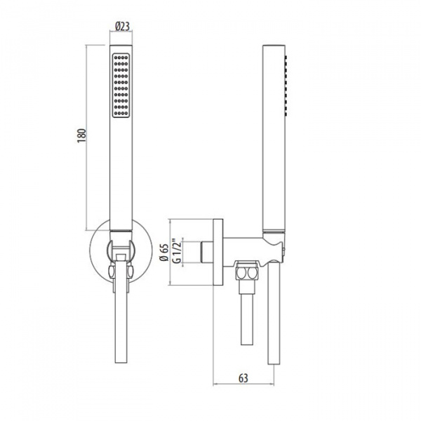 Gattoni PD Набор для душа: душевая лейка c 1-м режимом, выпуск из стены- держатель душа, шланг 150см,  цвет: хром