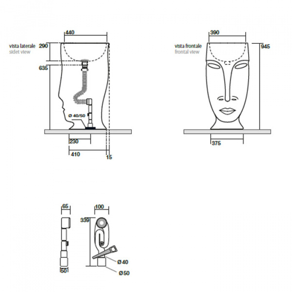 Kerasan Artwork Раковина 45х51х94.5 см, без отв., свободностоящая &quotMOLOCO&quot, слив в стену, цвет: Bruno matt