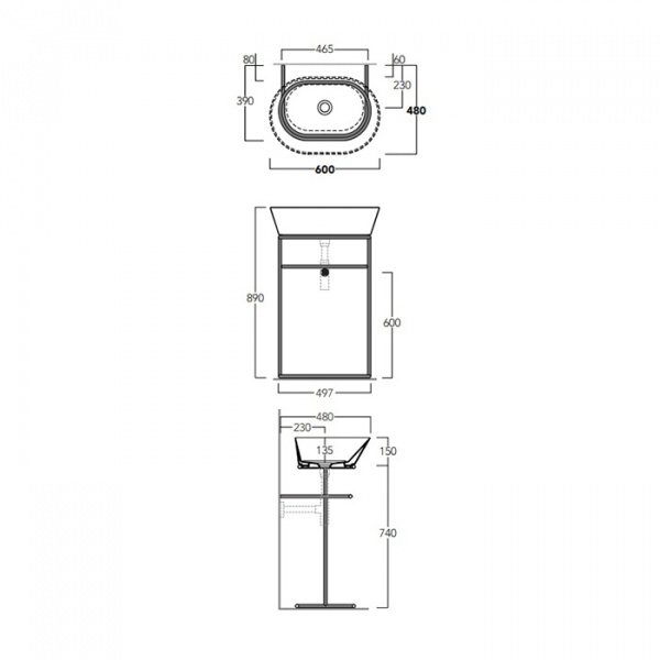 Simas Wave Структура металлическая напольная 50х40х75 см, с раковиной без отв. под смеситель, цвет: черный матовый