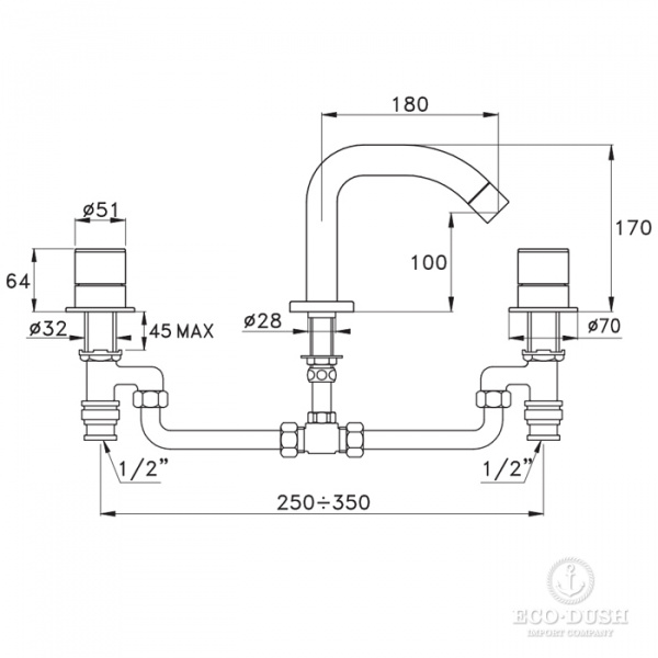Stella Bamboo Смеситель на борт ванны на 3 отверстия 3255TR, цвет: хром