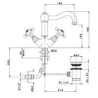 Nicolazzi P.M.Blanc Смеситель для раковины с 2мя ручками, на 1 отв., с донным клапаном, излив 165мм, цвет: хром