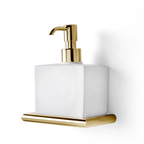 3SC Guy Дозатор для жидкого мыла, подвесной, композит Solid Surface, цвет: белый матовый/золото 24к. Lucido
