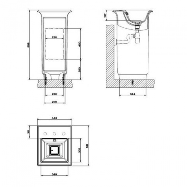 Gessi Eleganza Раковина 56х42 см, без отв., накладная/встраиваемая, без перелива, цвет: белый