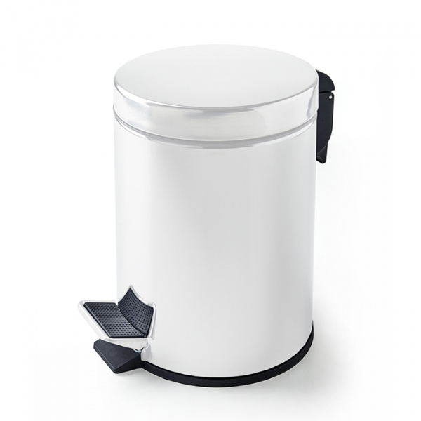 3SC Hotel Ведро 5 л. 22,5x33,5xh30,5 см, с педалью, с крышкой и механизмом softclose, из нерж.стали, цвет: белый матовый