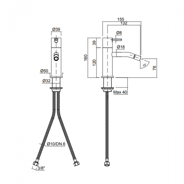 Antonio Lupi Ayati Смеситель для биде, на 1 отв., излив: 155мм, цвет:полированная сталь