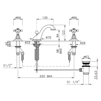 Nicolazzi Half Dome Crystal Смеситель для раковины на 3 отверстия, с донным клапаном, излив: 130 мм, цвет: хром