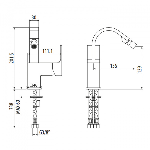 Gattoni Kubik Смеситель для биде, излив 136 мм, цвет: хром