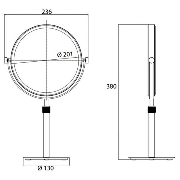 EMCO Pure Зеркало косметическое, Ø201мм, настольн., регулир., 5x кратное увеличение, цвет: хром